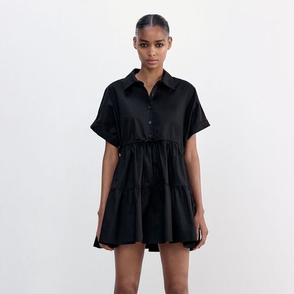 Zara Short Black Oxford Dress New - Picture 8 of 9